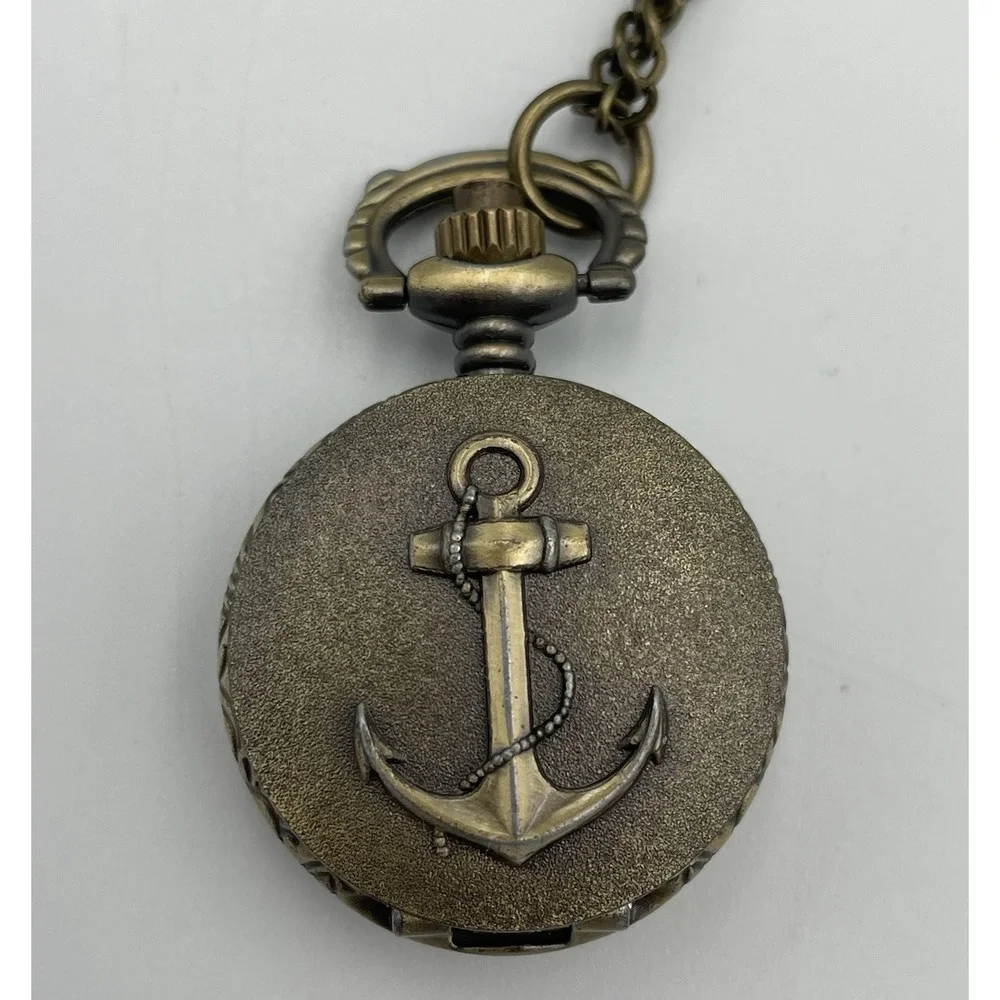 Miniature Quartz Watch Pendant Necklace Ship Anchor & Floral Design New Battery!